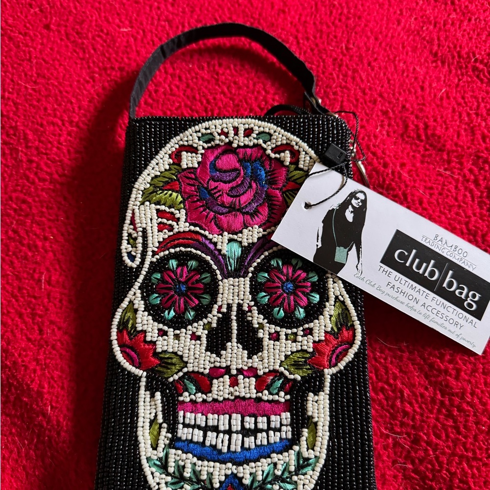 Club Bag Beaded Skull Design Bamboo Trading Company